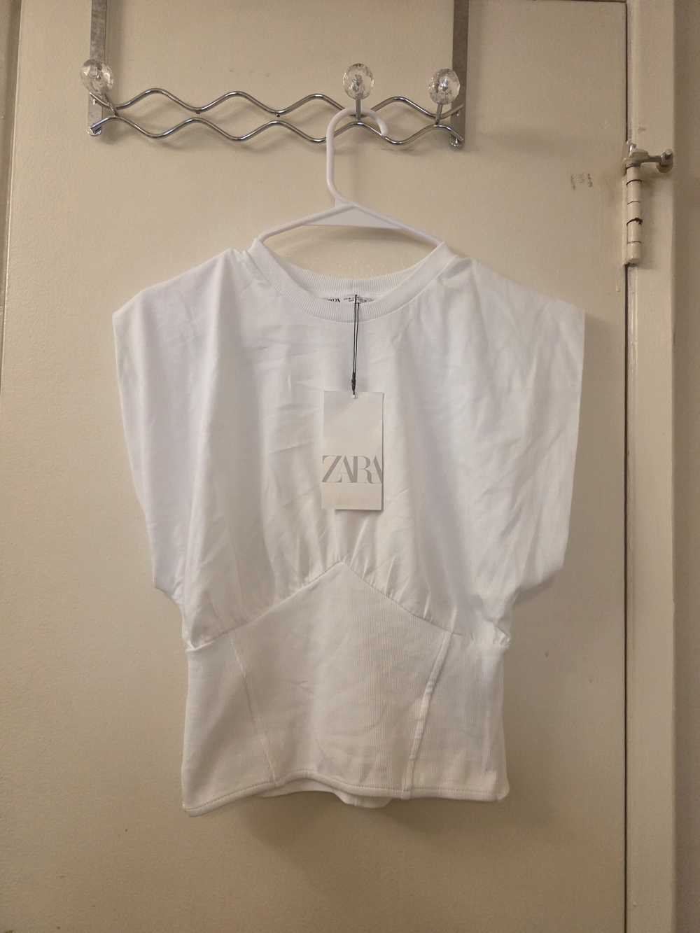 Zara White Structured Cap Sleeve Top